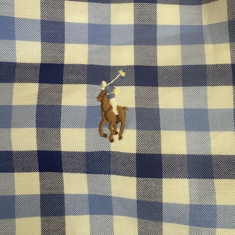Ralph Lauren Check Shirt Mens Large Blue Slim Fit Button-Down Long Sleeve - Picture 5 of 9